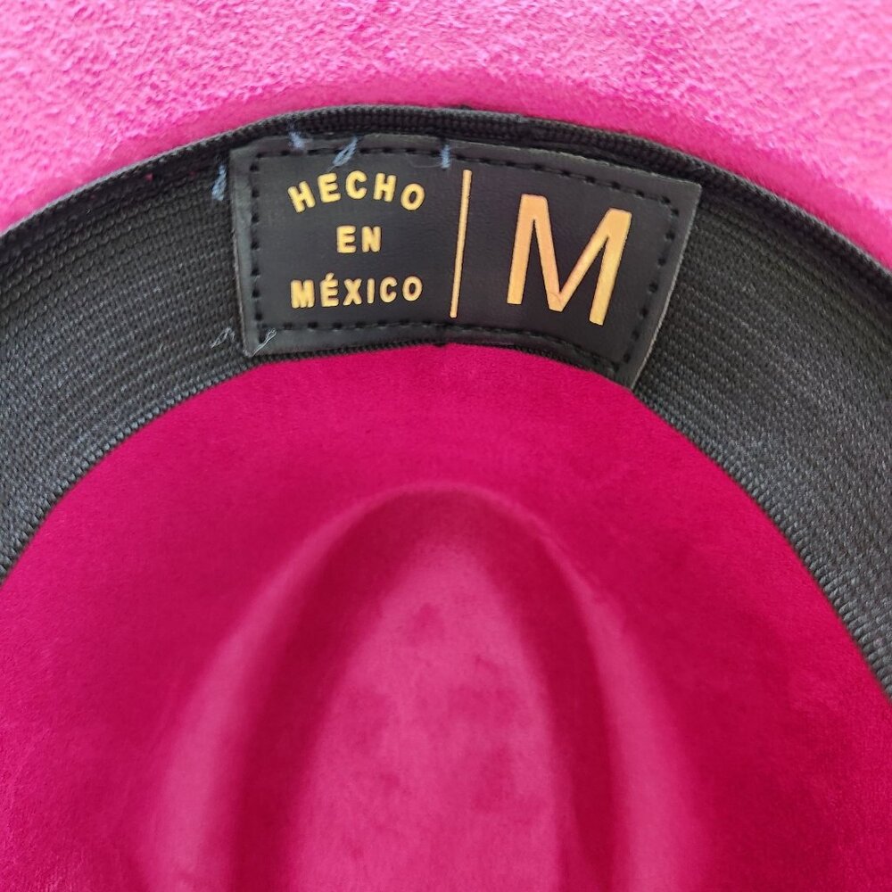 Fuschia Pink Suede Wide-Brim Rancher Fedora Hat Festival Boho Rodeo Western - Picture 5 of 7